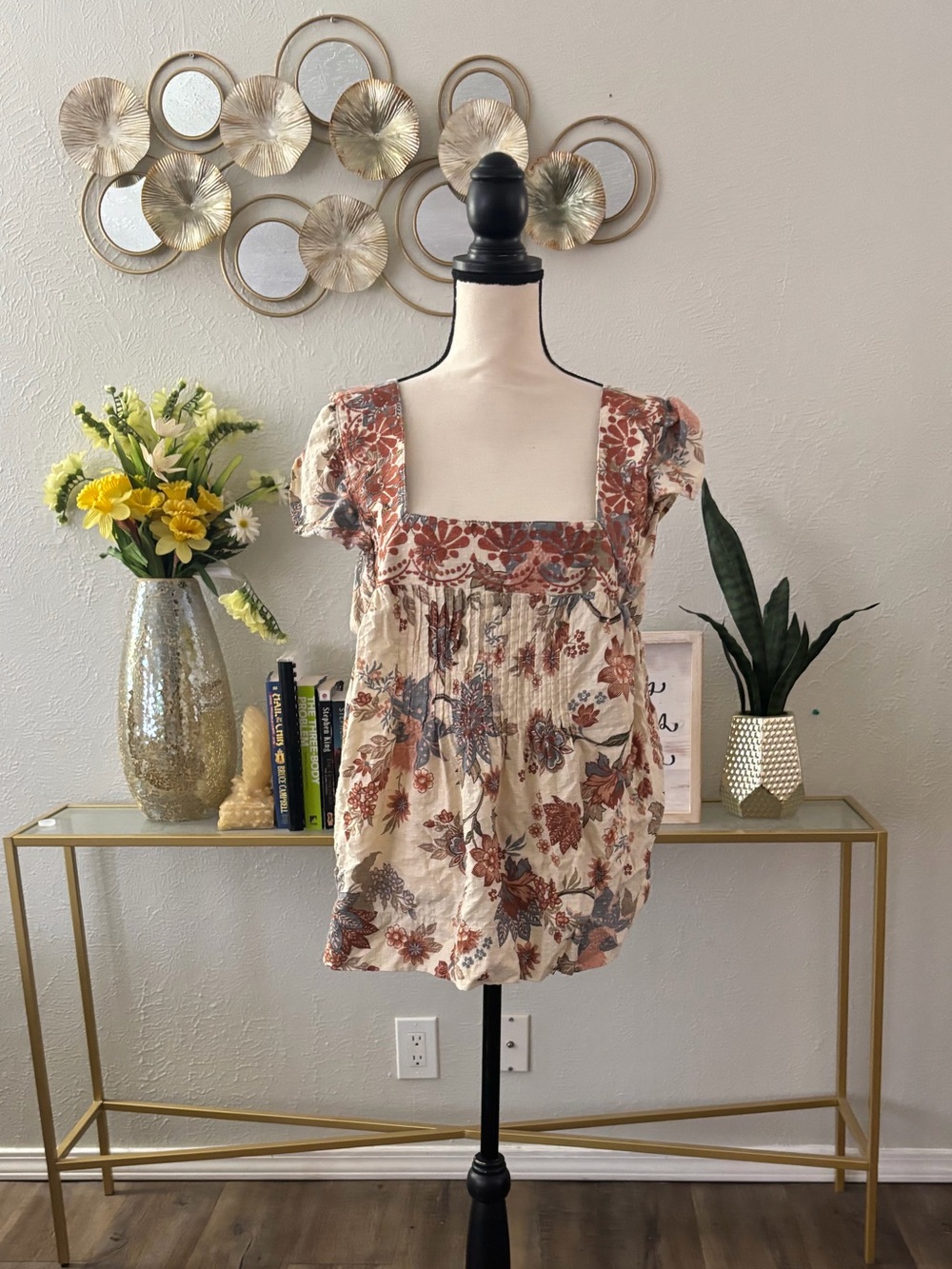 Festi Bohemian Embroidered Square-Neck Puff Sleeve Blouse